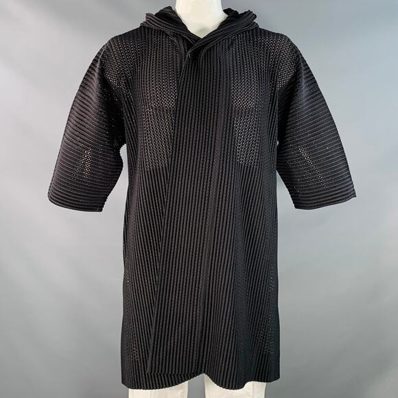 ISSEY MIYAKE Size S Black Perforated Polyester Oversized Hooded Jacket - Picture 1 of 8